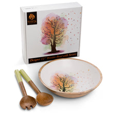 Load image into Gallery viewer, Wooden Salad Bowl Set with Servers - Large 12 Inch Serving Bowl for Soups, Fruit, Pasta and Mixed Salads - 'BUTTERFLY'