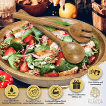 Load image into Gallery viewer, Wooden Salad Bowl Set with Servers - Large 12 Inch Serving Bowl for Soups, Fruit, Pasta and Mixed Salads - 'NATURAL''
