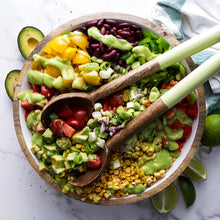 Load image into Gallery viewer, Wooden Salad Bowl Set with Servers - Large 12 Inch Serving Bowl for Soups, Fruit, Pasta and Mixed Salads - 'BUTTERFLY'