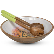 Load image into Gallery viewer, Wooden Salad Bowl Set with Servers - Large 12 Inch Serving Bowl for Soups, Fruit, Pasta and Mixed Salads - 'BUTTERFLY'