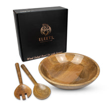 Load image into Gallery viewer, Wooden Salad Bowl Set with Servers - Large 12 Inch Serving Bowl for Soups, Fruit, Pasta and Mixed Salads - 'NATURAL''