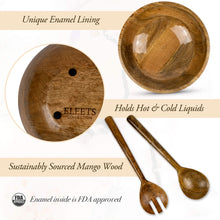 Load image into Gallery viewer, Wooden Salad Bowl Set with Servers - Large 12 Inch Serving Bowl for Soups, Fruit, Pasta and Mixed Salads - 'NATURAL''