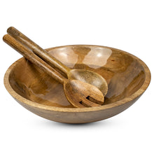 Load image into Gallery viewer, Wooden Salad Bowl Set with Servers - Large 12 Inch Serving Bowl for Soups, Fruit, Pasta and Mixed Salads - 'NATURAL''